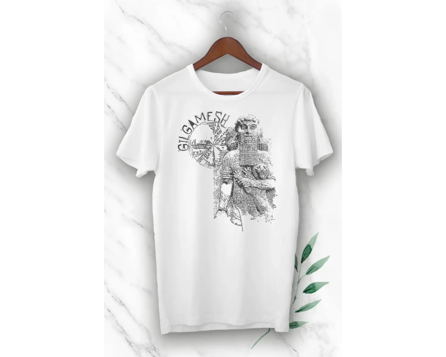 Unısex Mitoloji Mezepotamya Gılgamış Baskılı Beyaz Tişört