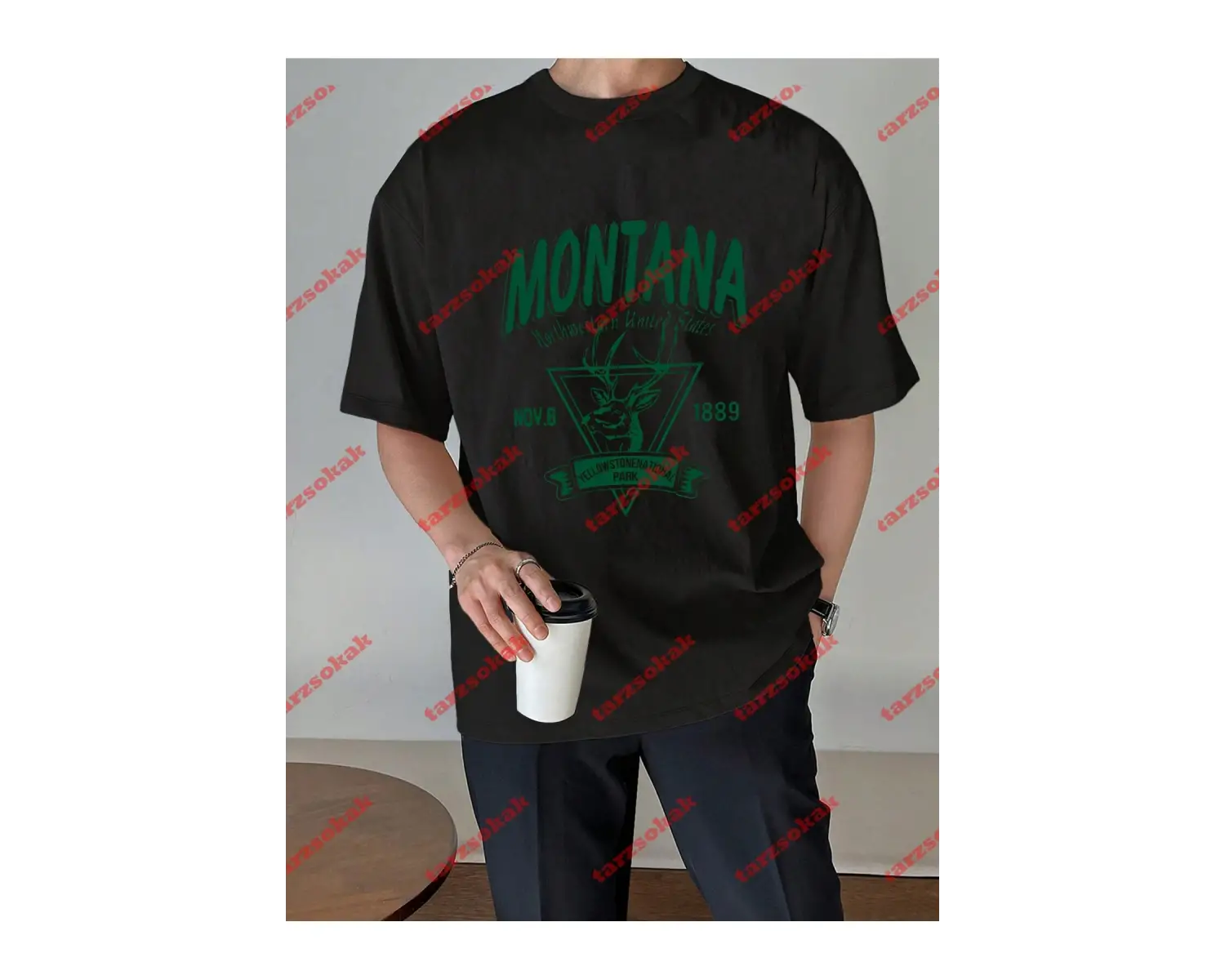 Unisex Montana  Baskılı Tshirt Beyaz