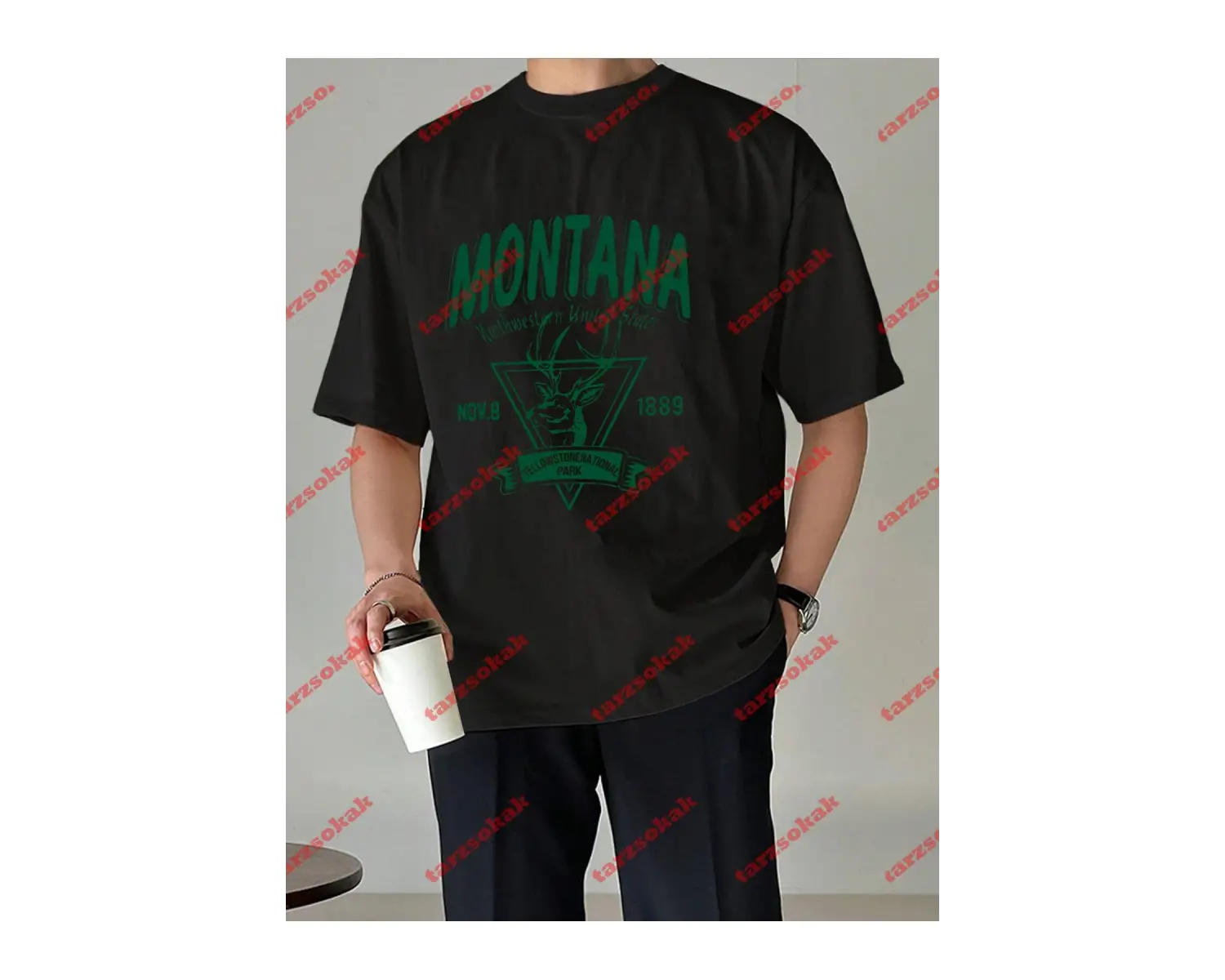 Unisex Montana  Baskılı Tshirt Beyaz