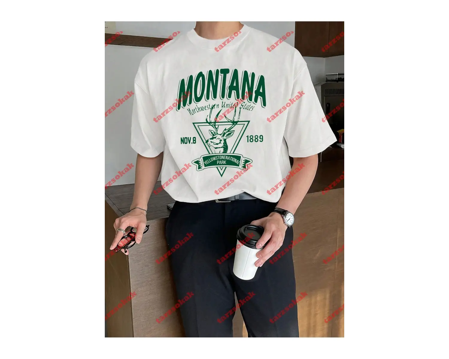 Unisex Montana  Baskılı Tshirt Beyaz