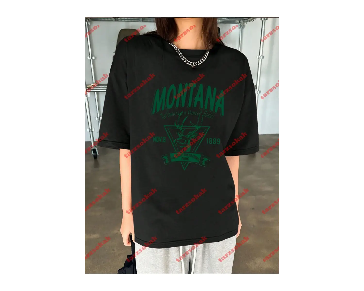 Unisex Montana  Baskılı Tshirt Beyaz