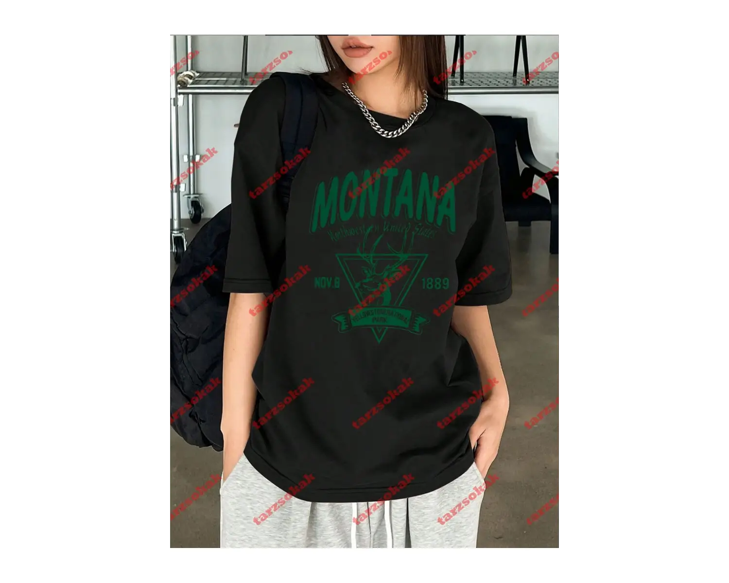 Unisex Montana  Baskılı Tshirt Beyaz