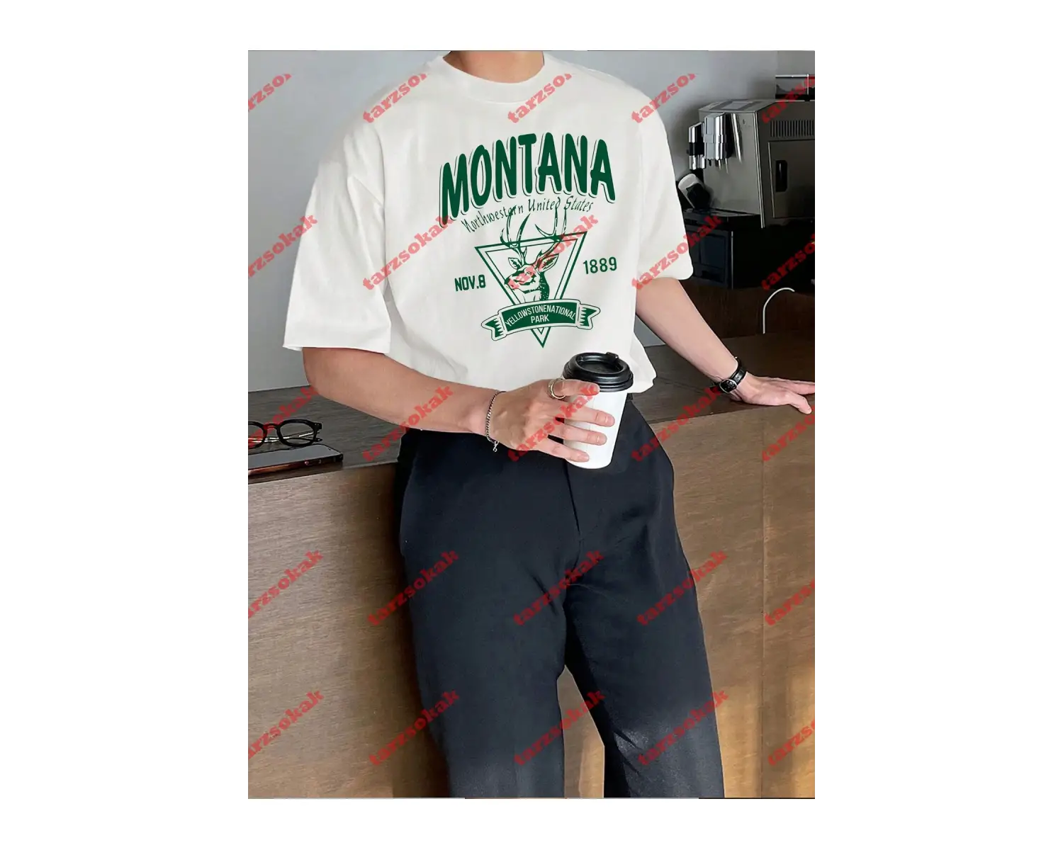 Unisex Montana  Baskılı Tshirt Beyaz