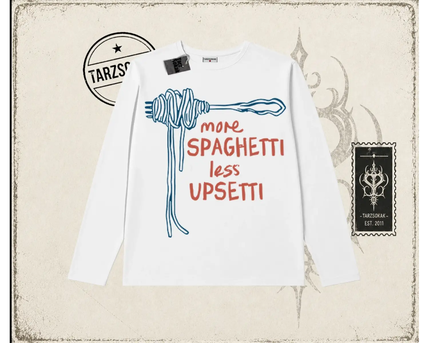 Unisex More Spaghetti Biskilet Yaka  Long Sleeve Beyaz