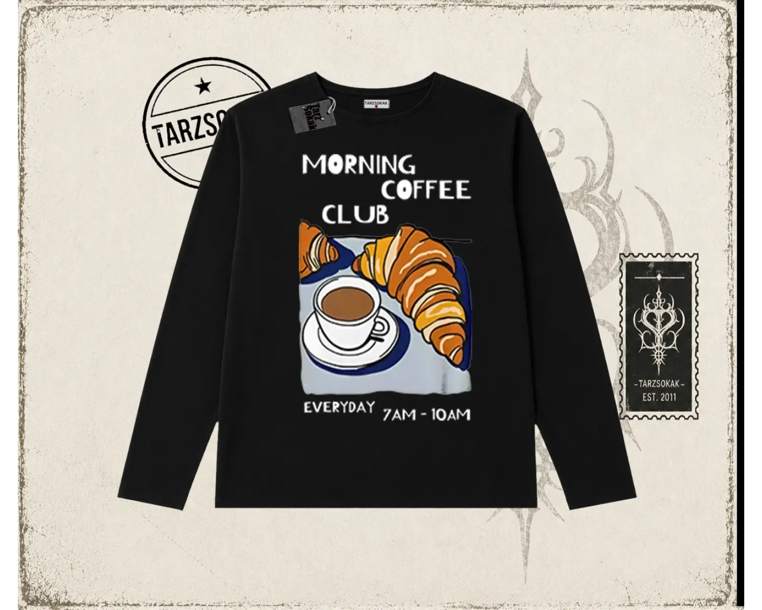 Unisex Morning Coffee Club Biskilet Yaka  Long Sleeve Beyaz