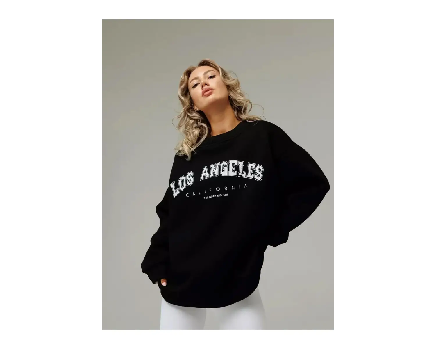 Unisex Moscow Bisiklet Yaka Sweatshirt Siyah