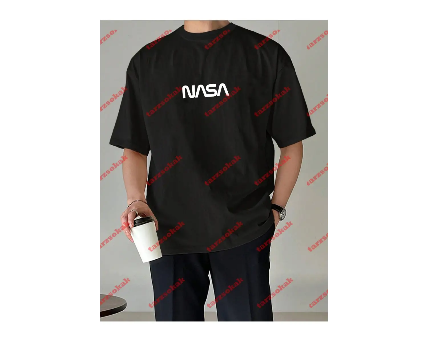 Unisex Nasa Baskılı Tshirt Beyaz