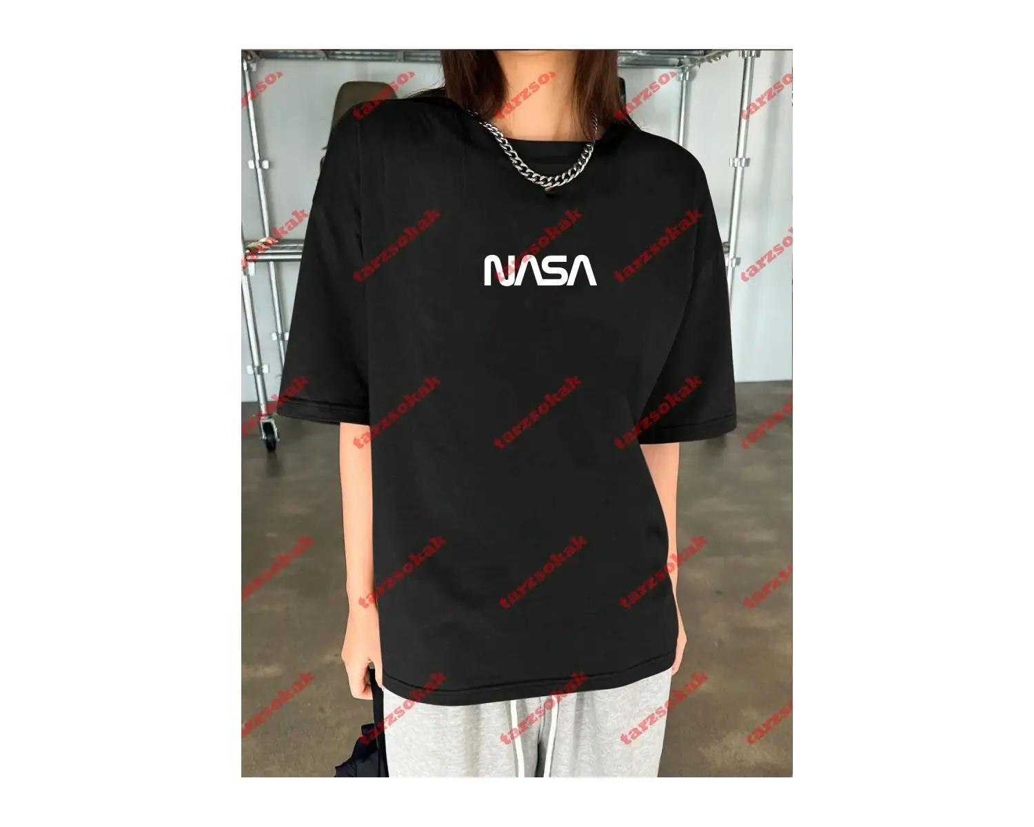 Unisex Nasa Baskılı Tshirt Beyaz