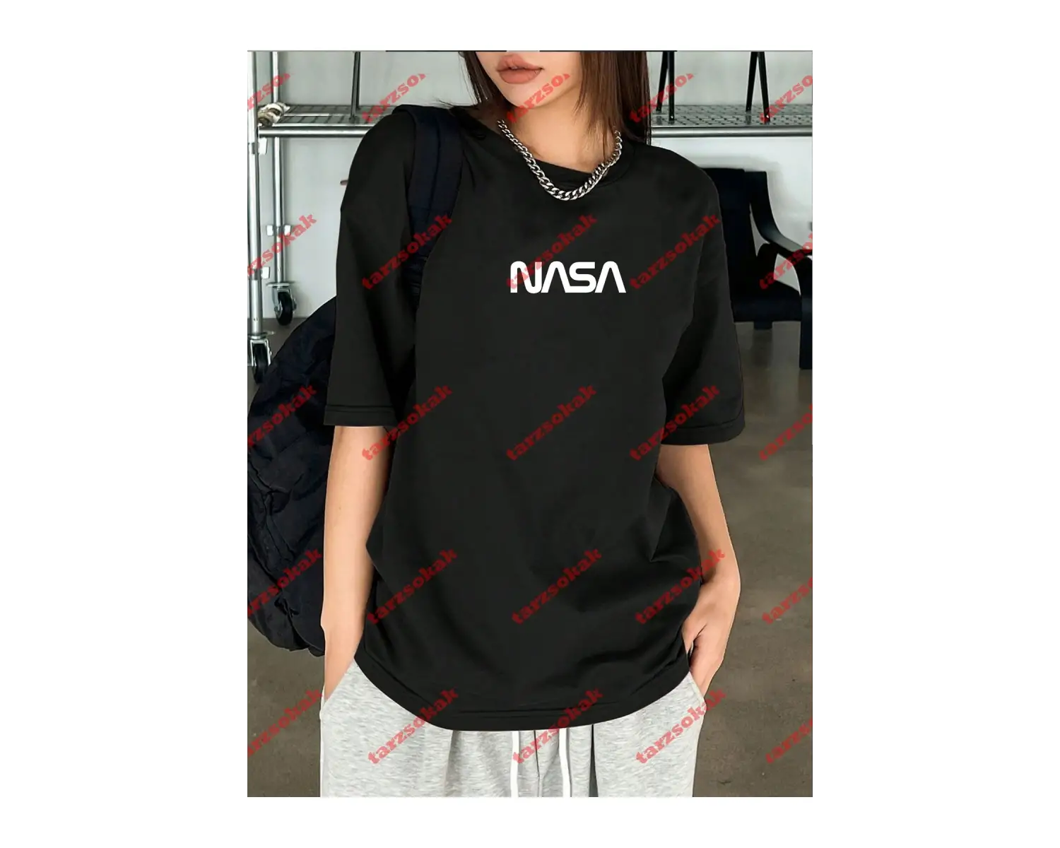 Unisex Nasa Baskılı Tshirt Beyaz