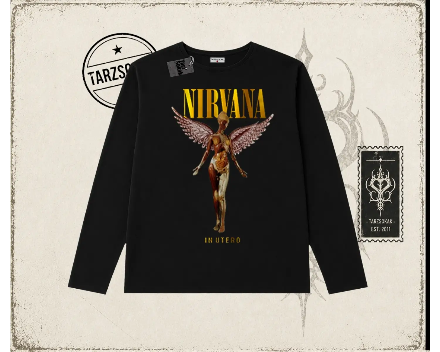 Unisex Nirvana Angel Biskilet Yaka  Long Sleeve Beyaz