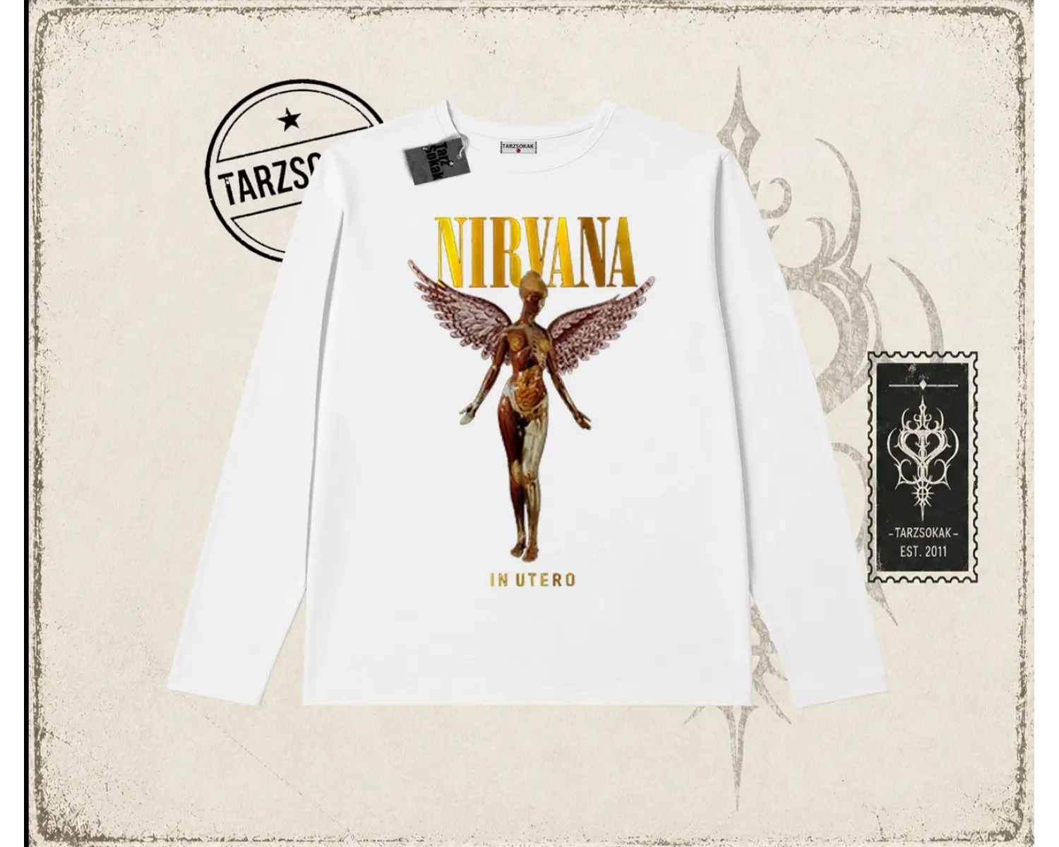 Unisex Nirvana Angel Biskilet Yaka  Long Sleeve Beyaz