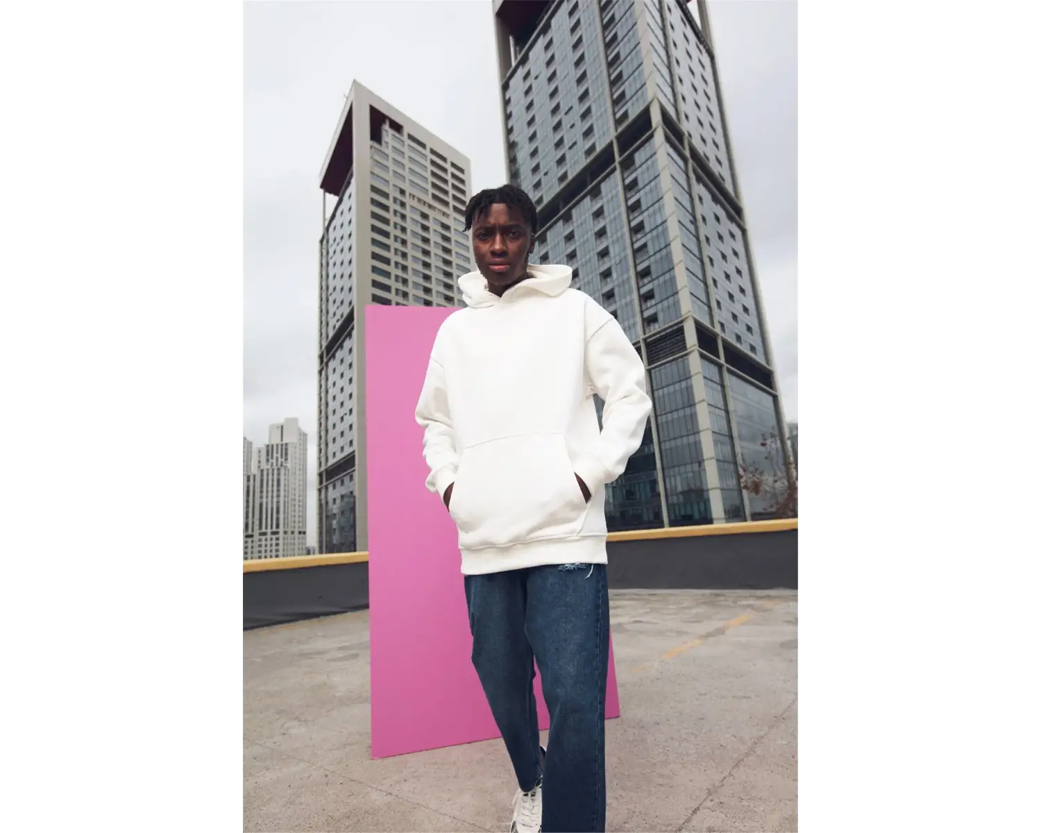 Unisex Oversize Basic Sweatshirt Hoodie Beyaz