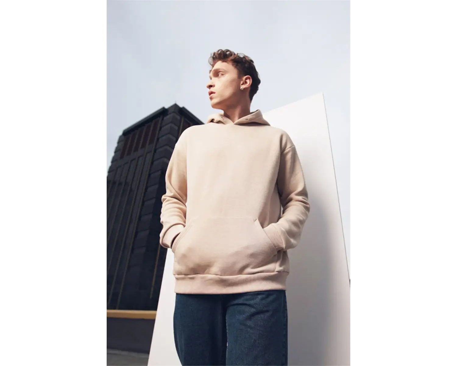 Unisex Oversize Basic Sweatshirt Hoodie Beyaz