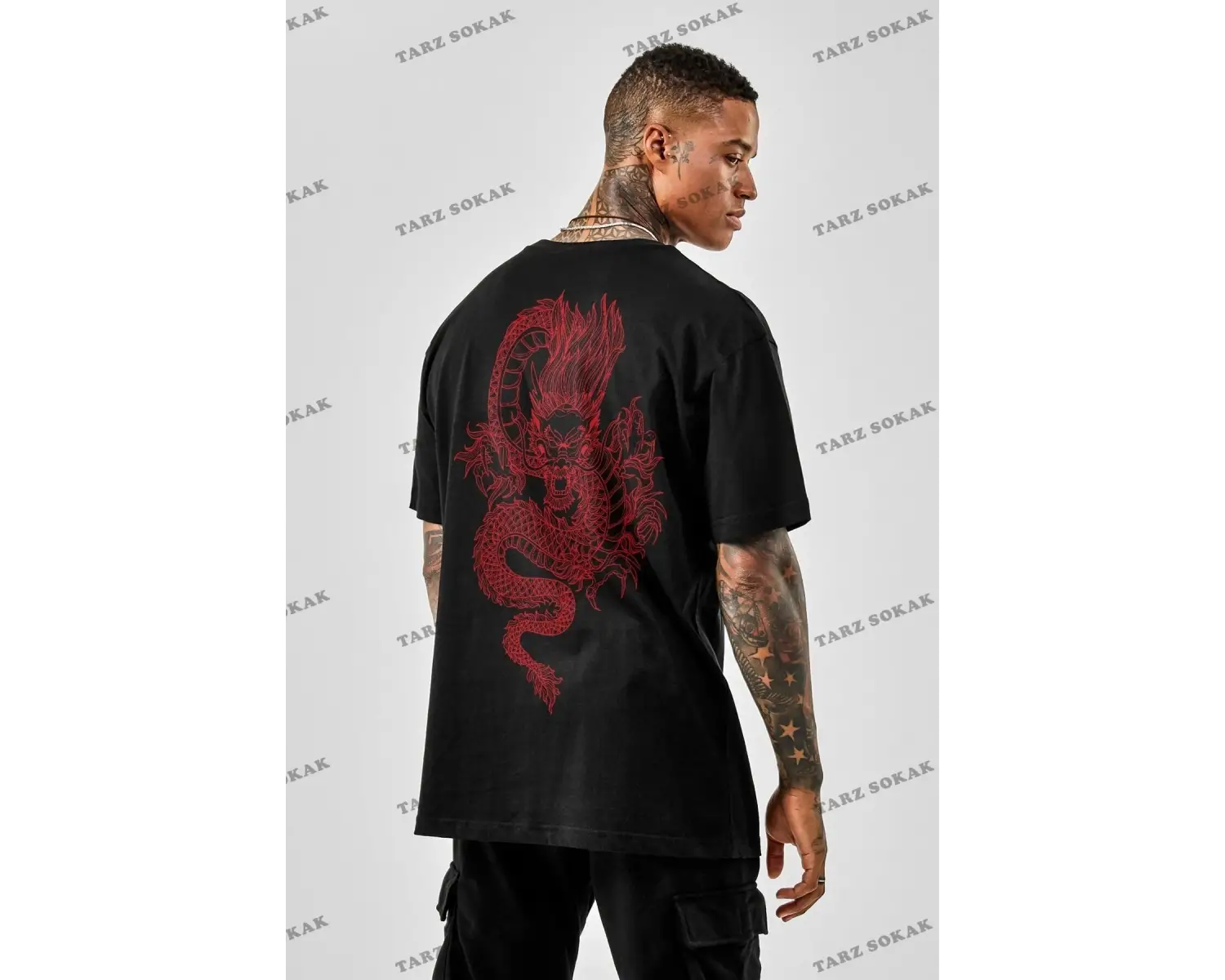 Unisex Oversize Dragon Baskılı Beyaz