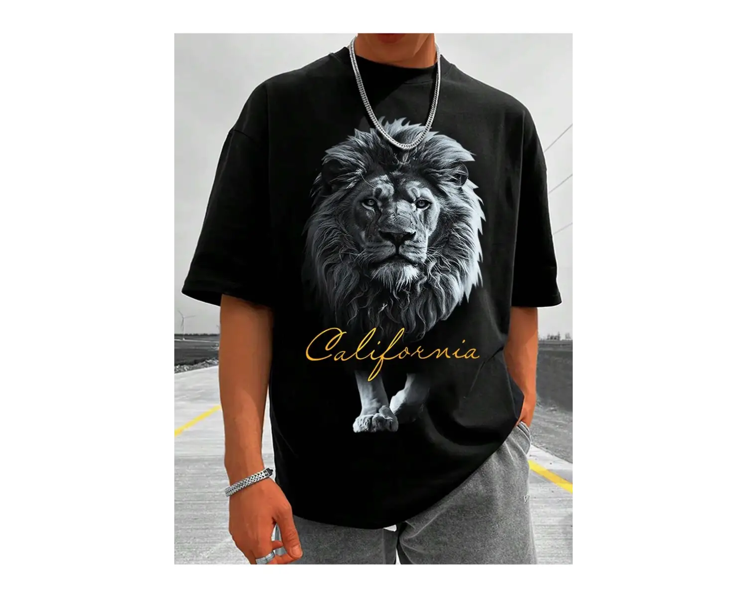 Unisex Oversize Kalıp Aslan & Harf Grafikli Harajuku Style
