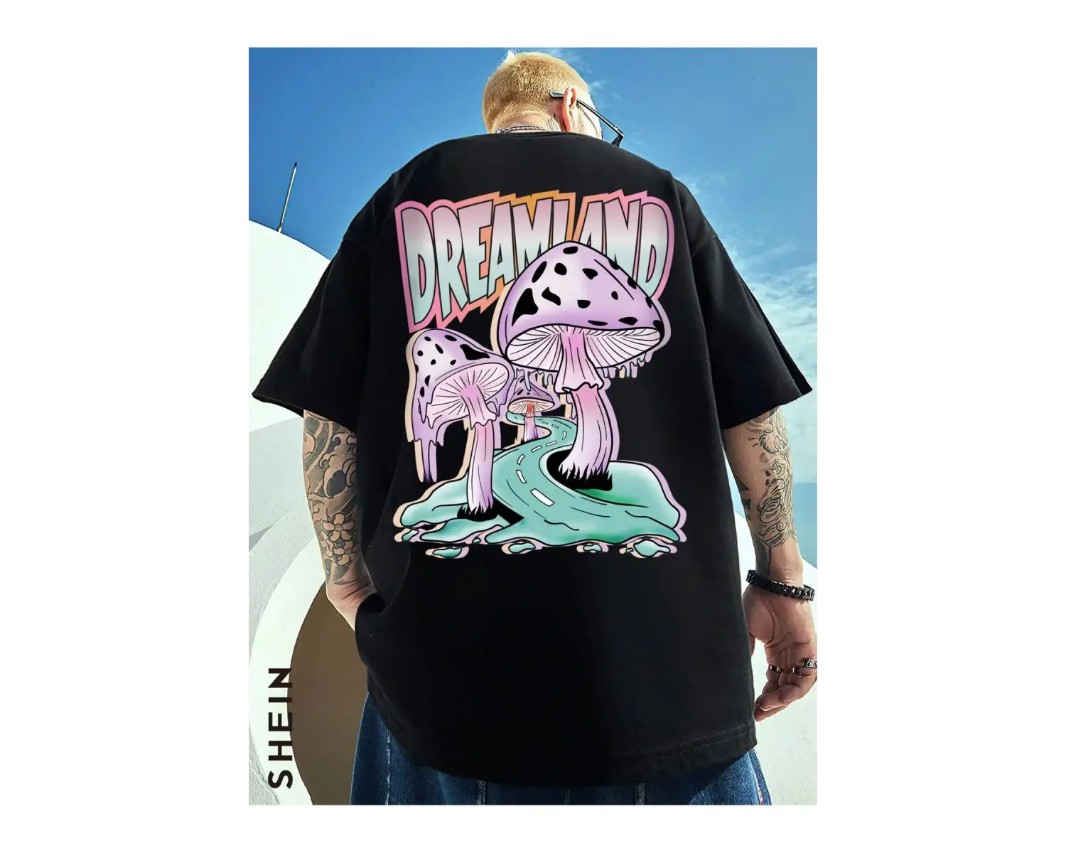 Unisex Oversize Kalıp Mantar ve Harf Grafikli Harajuku Style