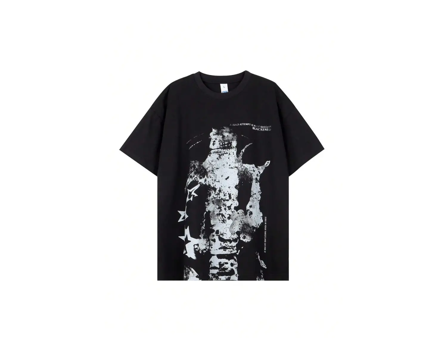 Unisex Oversize Kalıp Yıldız & Slogan Grafikli Harajuku Style