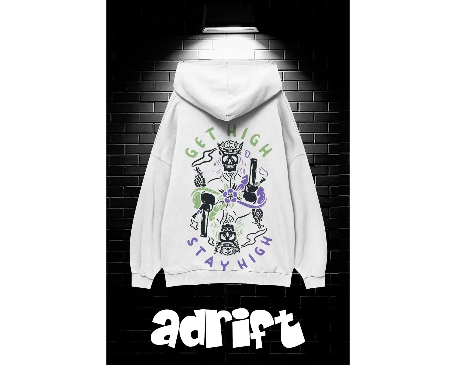 Unisex Oversize Kapüşonlu Kanguru Cepli Get High Stay High Baskılı Sweatshirt Hoodie Beyaz