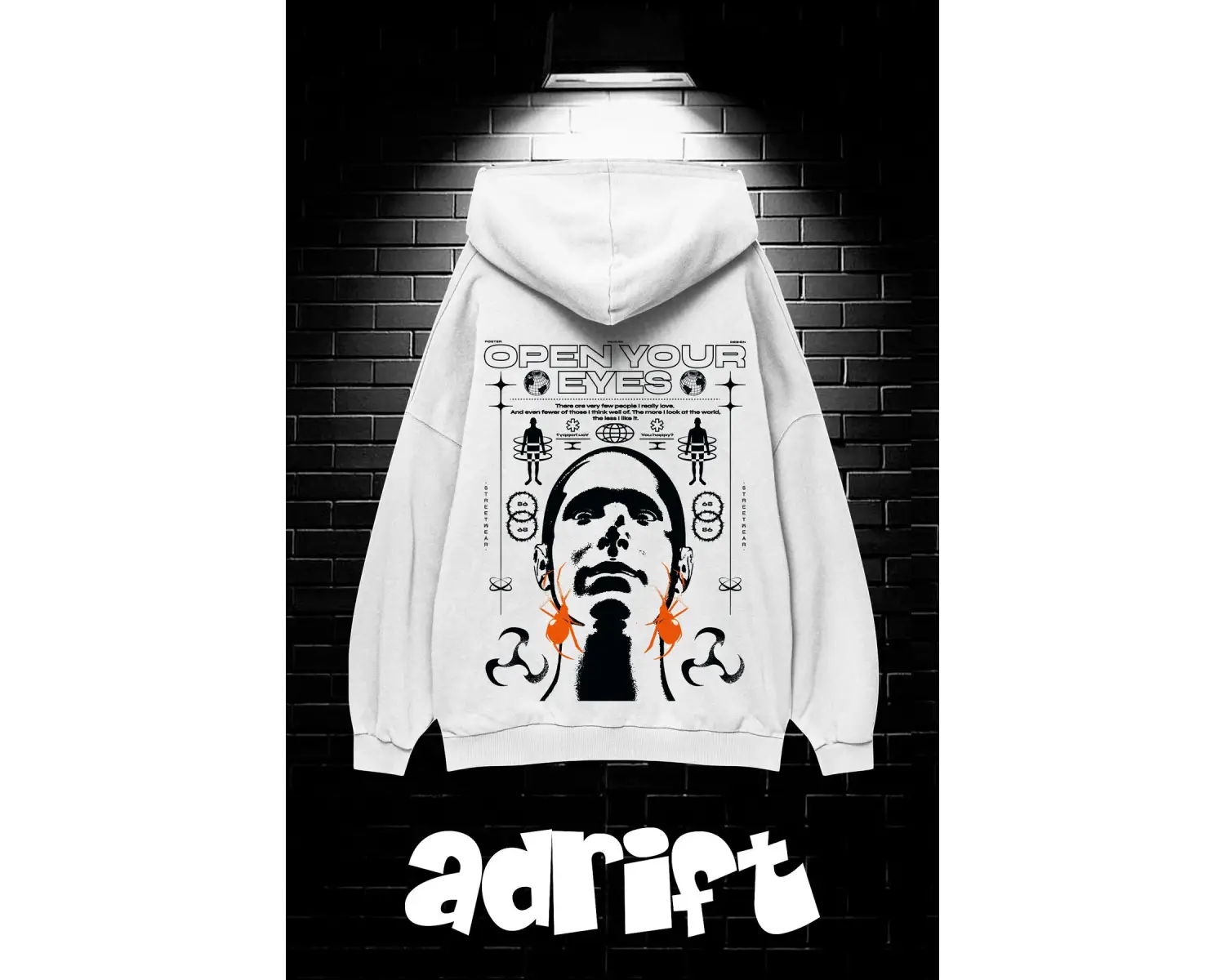 Unisex Oversize Kapüşonlu Kanguru Cepli Open Your Baskılı Sweatshirt Hoodie Beyaz