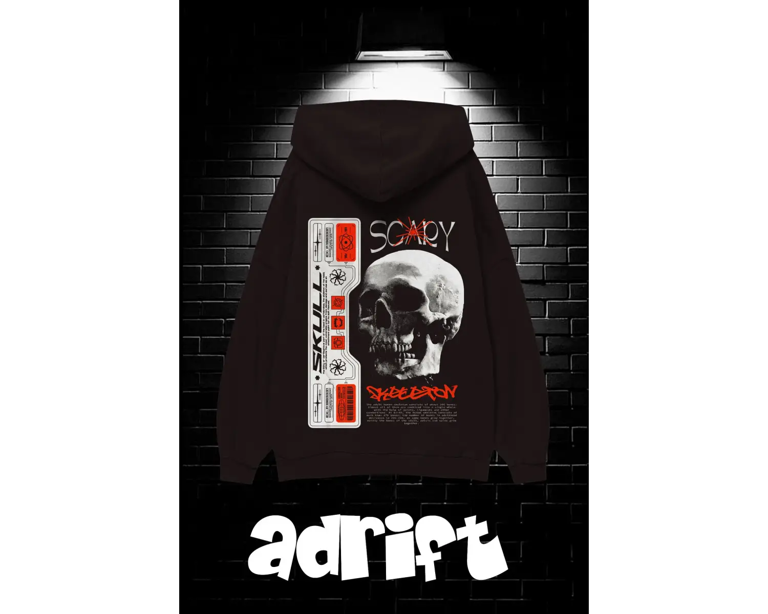Unisex Oversize Kapüşonlu Kanguru Cepli Scaryskul Baskılı Sweatshirt Hoodie Beyaz