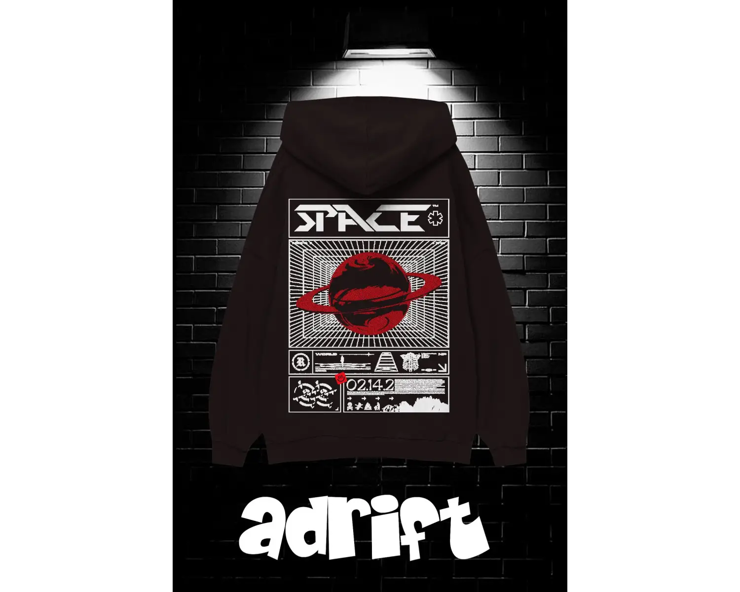 Unisex Oversize Kapüşonlu Kanguru Cepli Space Worldred Baskılı Sweatshirt Hoodie Beyaz