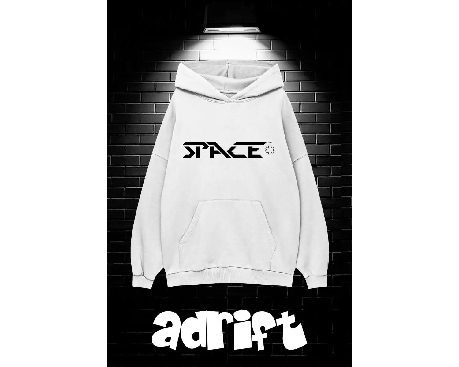 Unisex Oversize Kapüşonlu Kanguru Cepli Space Worldred Baskılı Sweatshirt Hoodie Beyaz