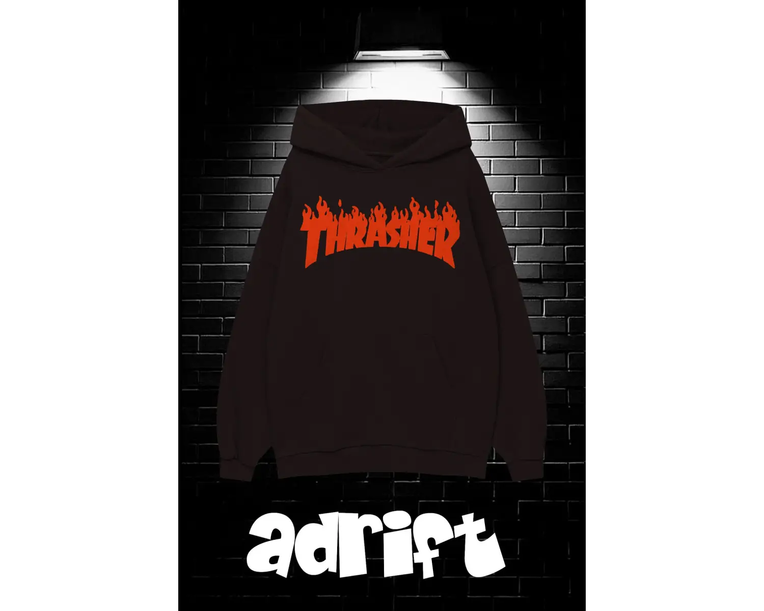 Unisex Oversize Kapüşonlu Kanguru Cepli Thrasher Baskılı Sweatshirt Hoodie Beyaz