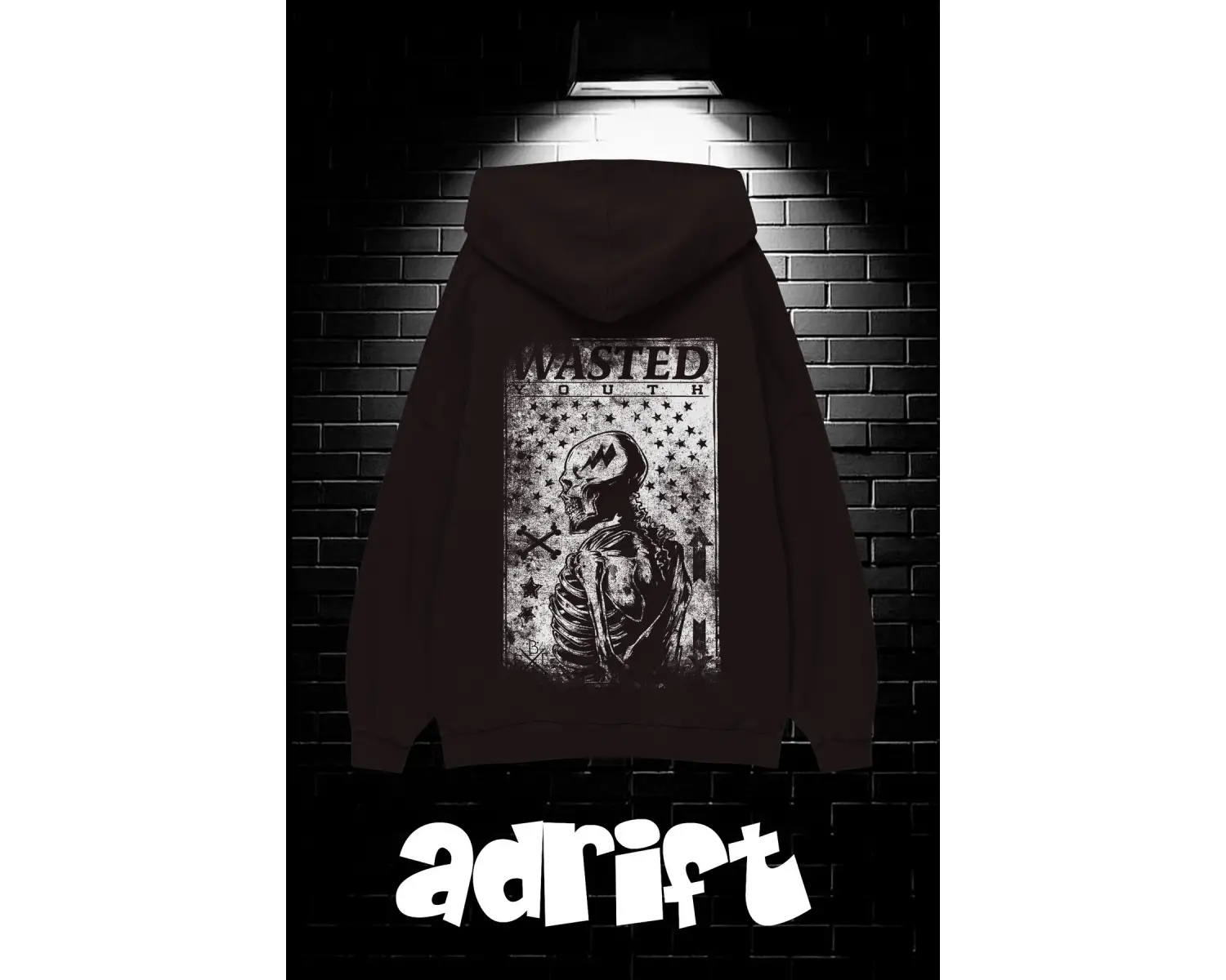 Unisex Oversize Kapüşonlu Kanguru Cepli Wasted Baskılı Sweatshirt Hoodie Beyaz