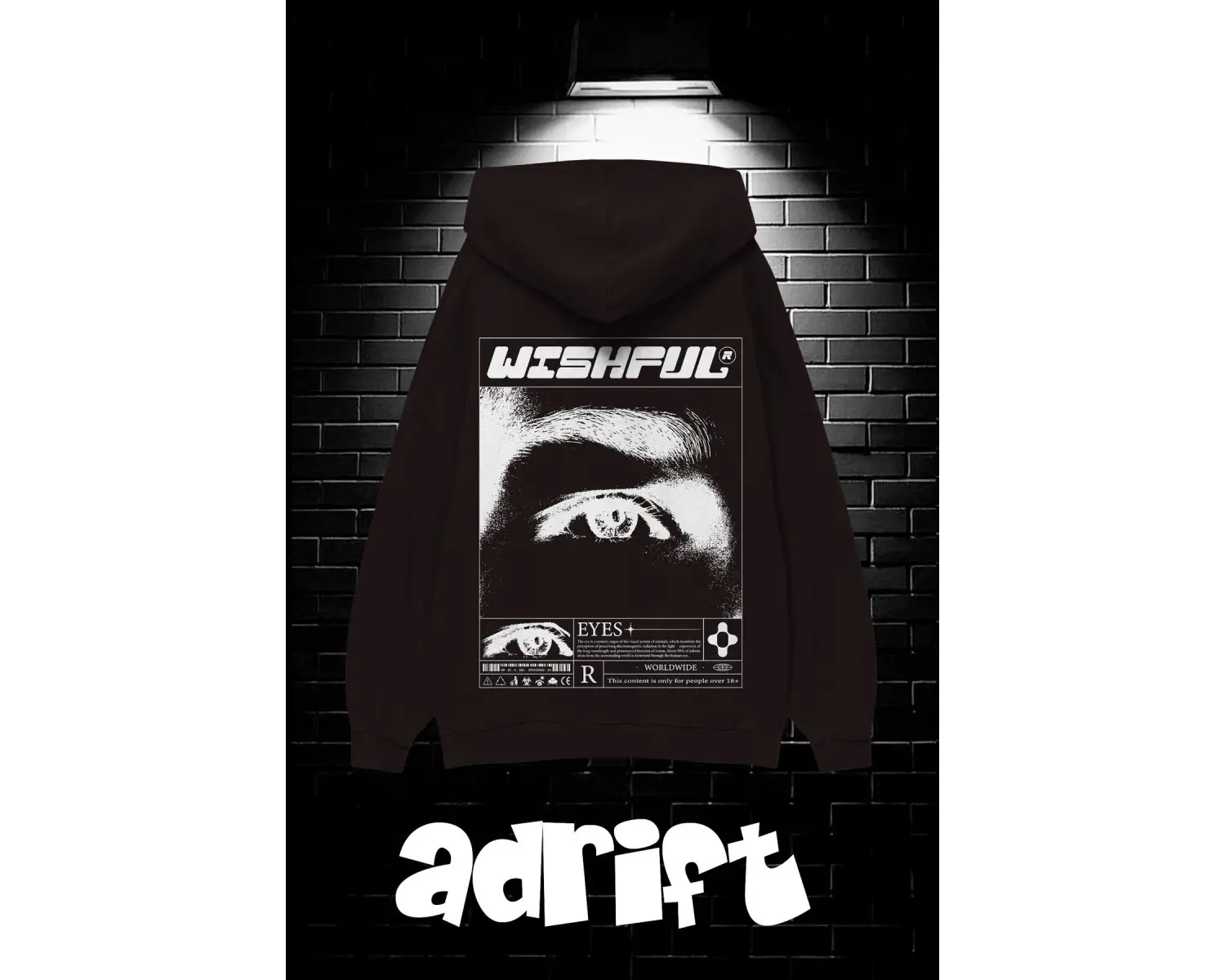 Unisex Oversize Kapüşonlu Kanguru Cepli Wıshful Baskılı Sweatshirt Hoodie Beyaz