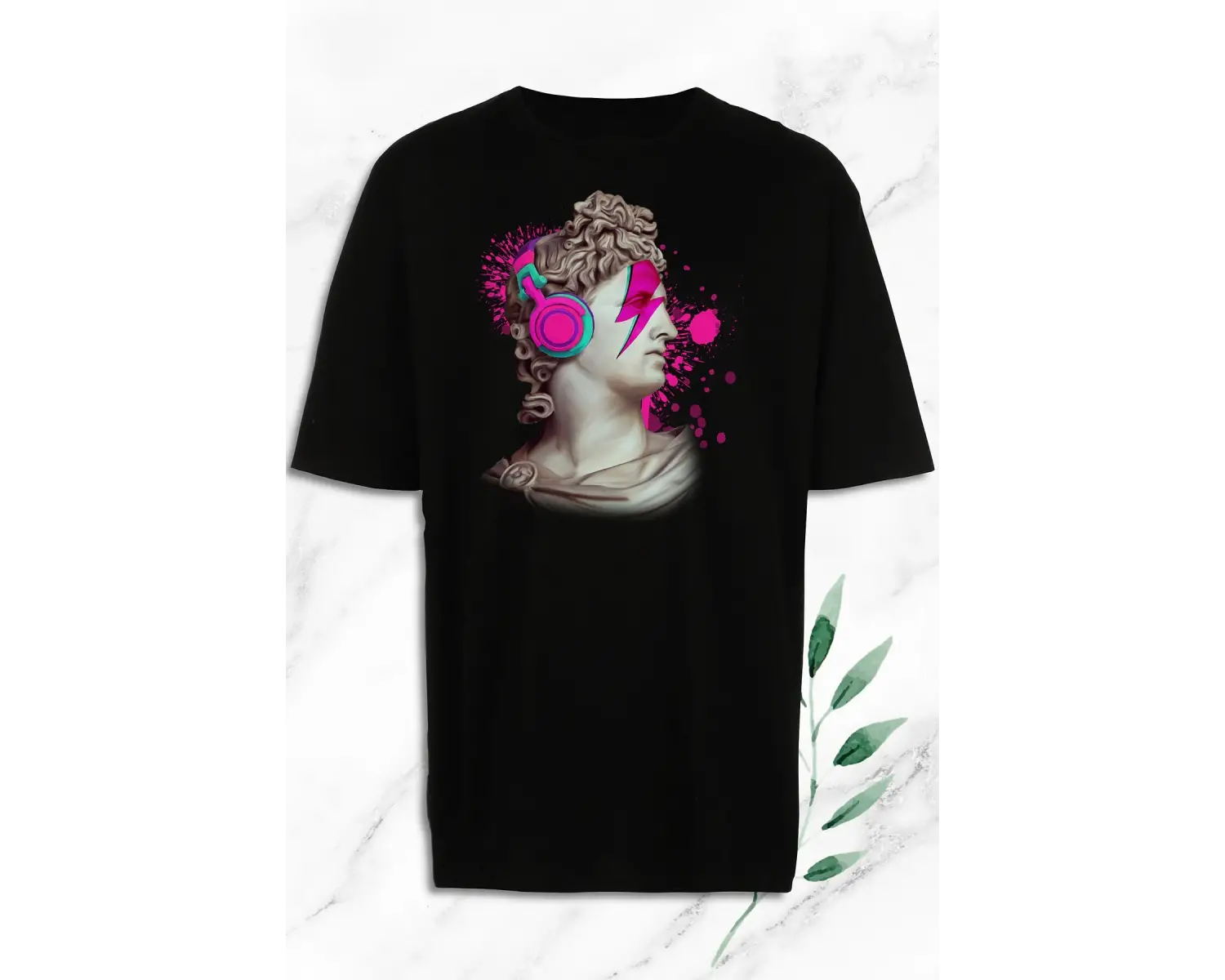 Unisex Oversize Mitoloji Trend Heykel Baskılı Beyaz Tişört