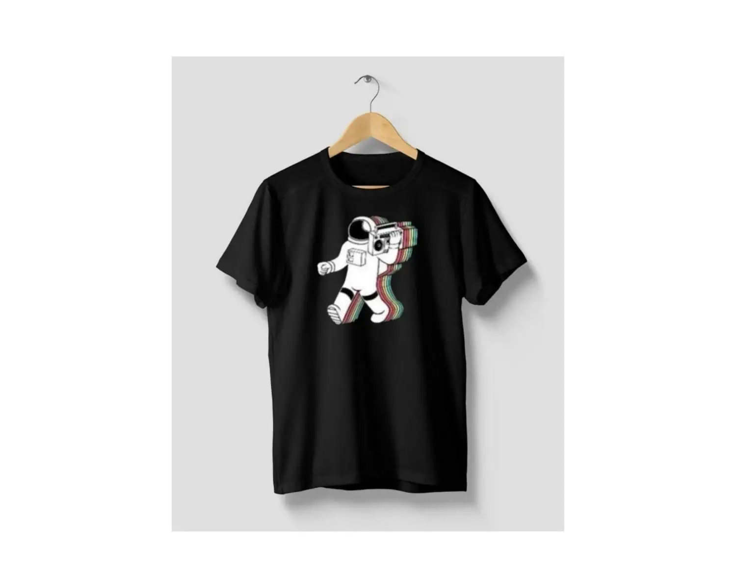 Unısex Oversıze Pamuklu Astronot Baskılı Siyah Beyaz Indigo Renk T-shirt