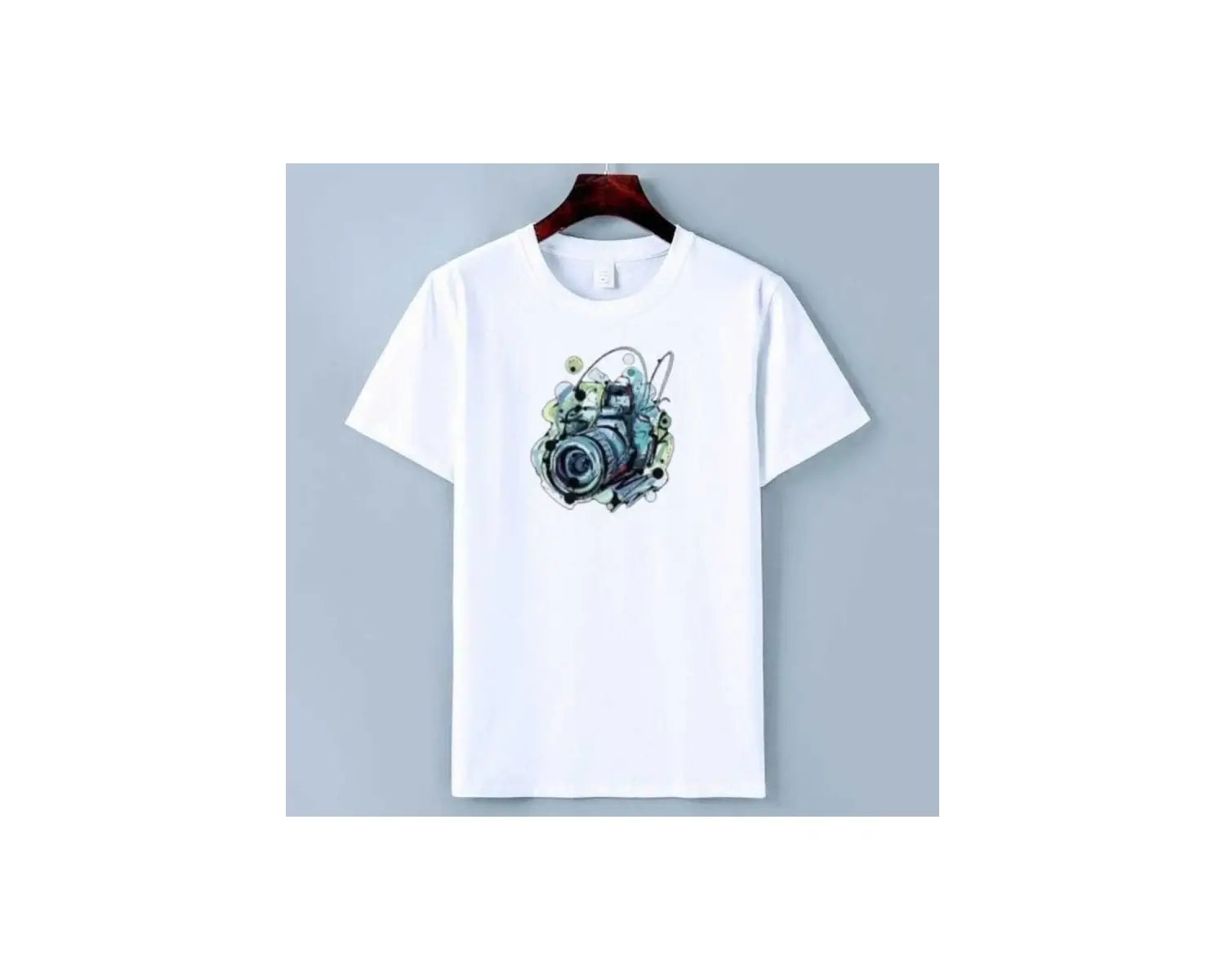 Unısex Oversıze Pamuklu Fotograf Makinası Baskılı Siyah Beyaz Indigo Renk T-shirt