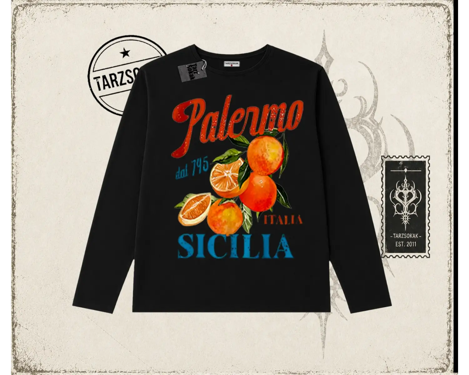 Unisex Palermo Sicilia Biskilet Yaka  Long Sleeve Beyaz