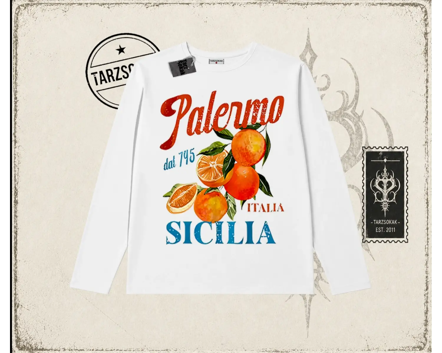 Unisex Palermo Sicilia Biskilet Yaka  Long Sleeve Beyaz