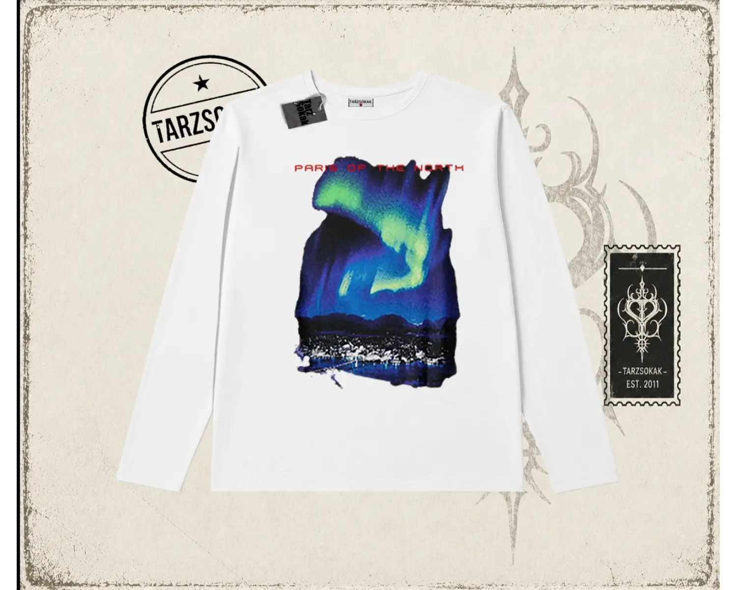Unisex Paris Biskilet Yaka  Long Sleeve Beyaz