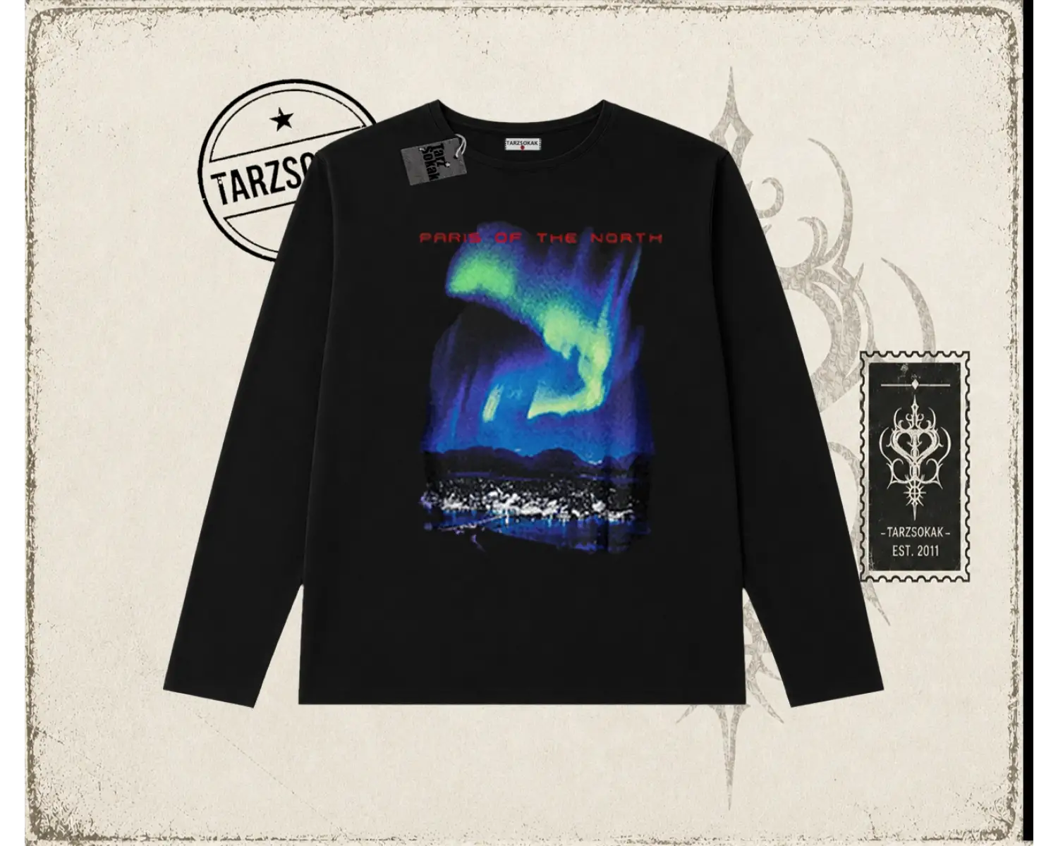 Unisex Paris Biskilet Yaka  Long Sleeve Beyaz