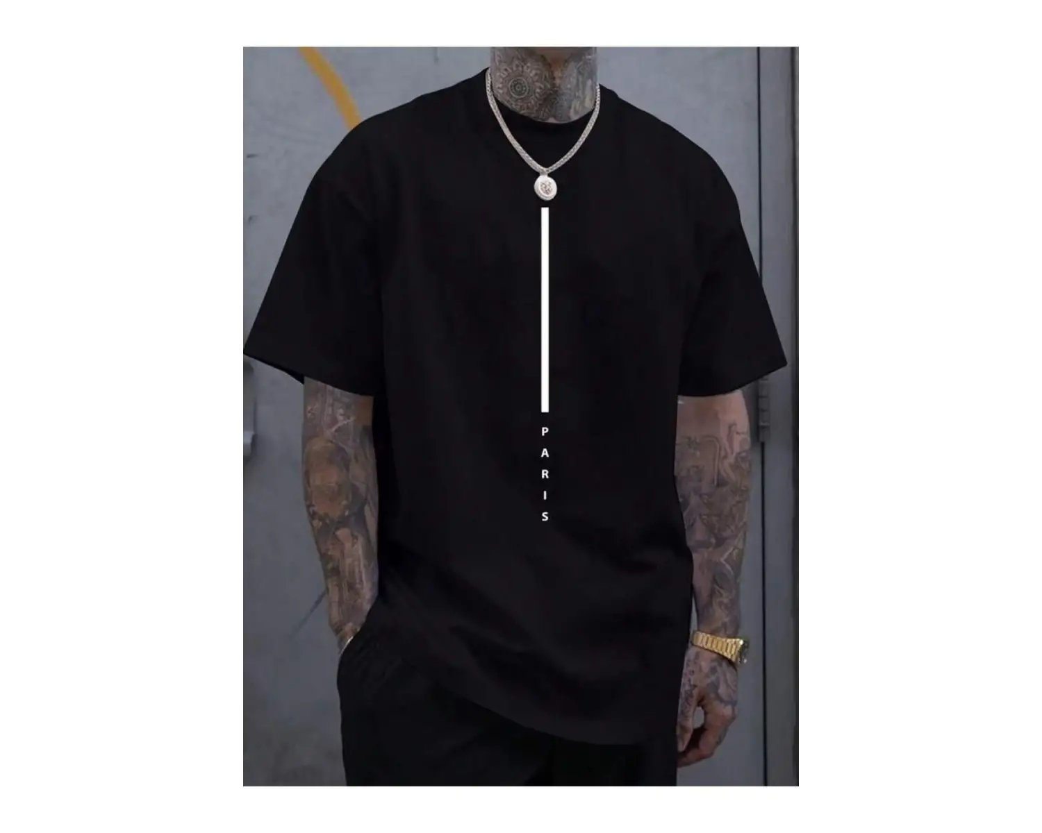 Unisex Paris Çizgi Baskılı Oversize %100 Pamuk