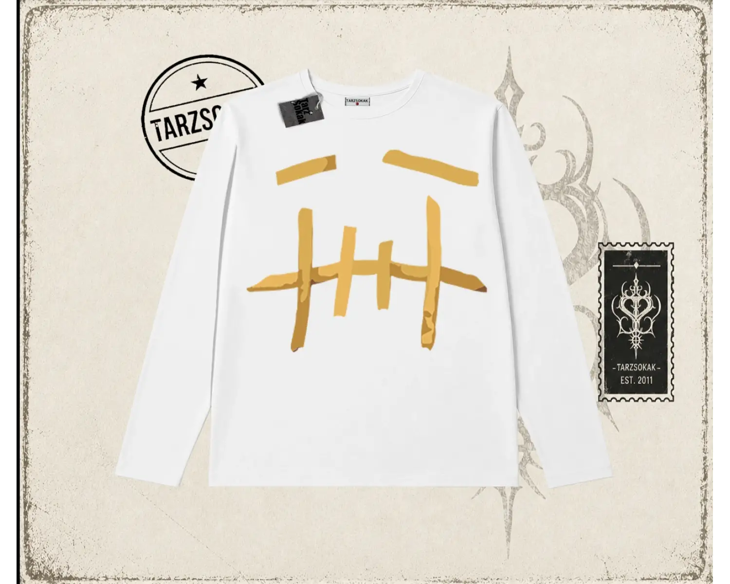 Unisex Patates Cactus Jack Biskilet Yaka  Long Sleeve Beyaz