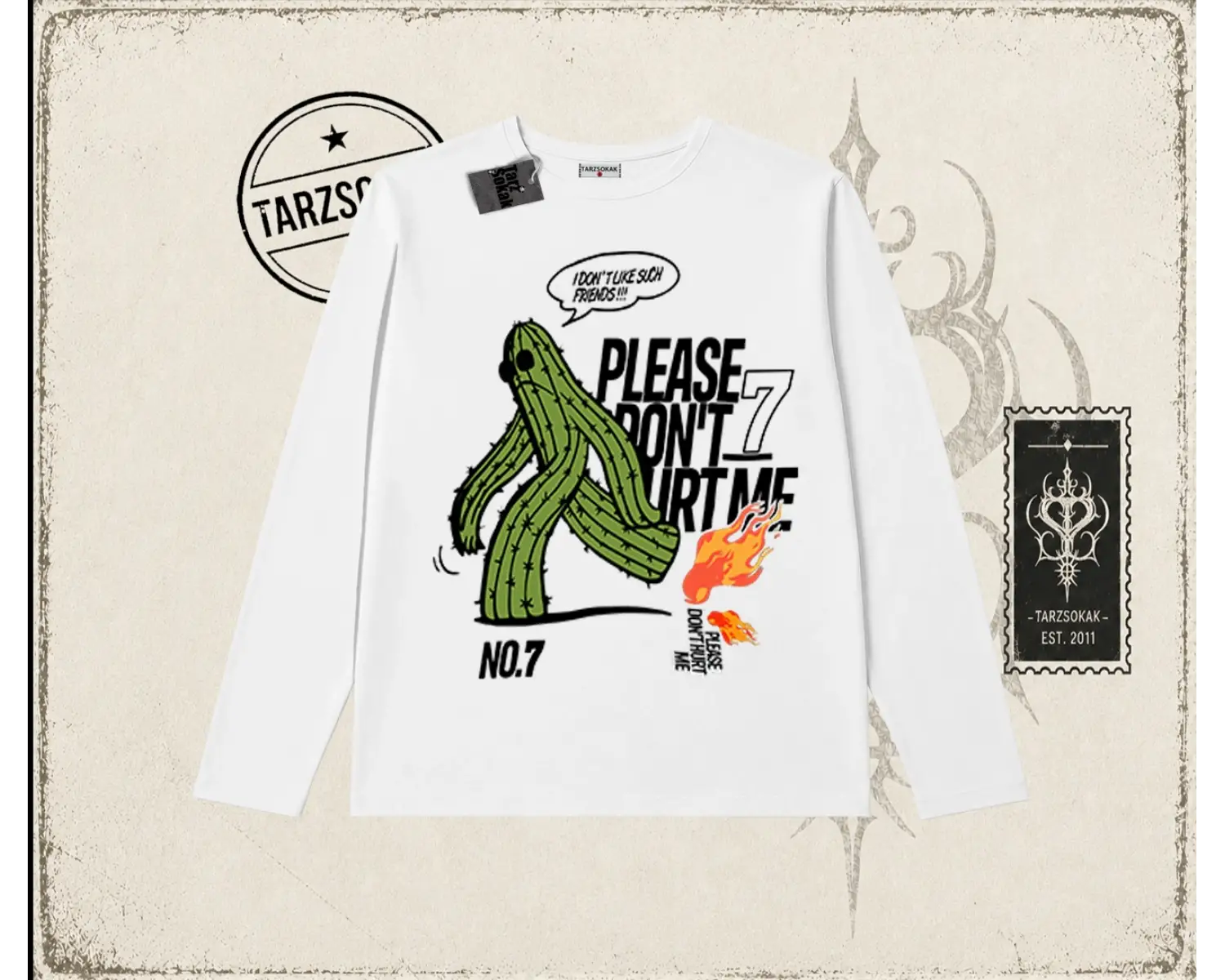 Unisex Please Dont Hurt Me Biskilet Yaka  Long Sleeve Beyaz