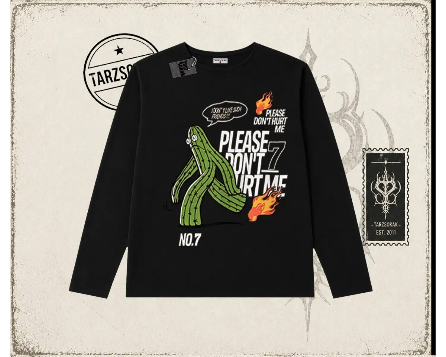 Unisex Please Dont Hurt Me Biskilet Yaka  Long Sleeve Beyaz