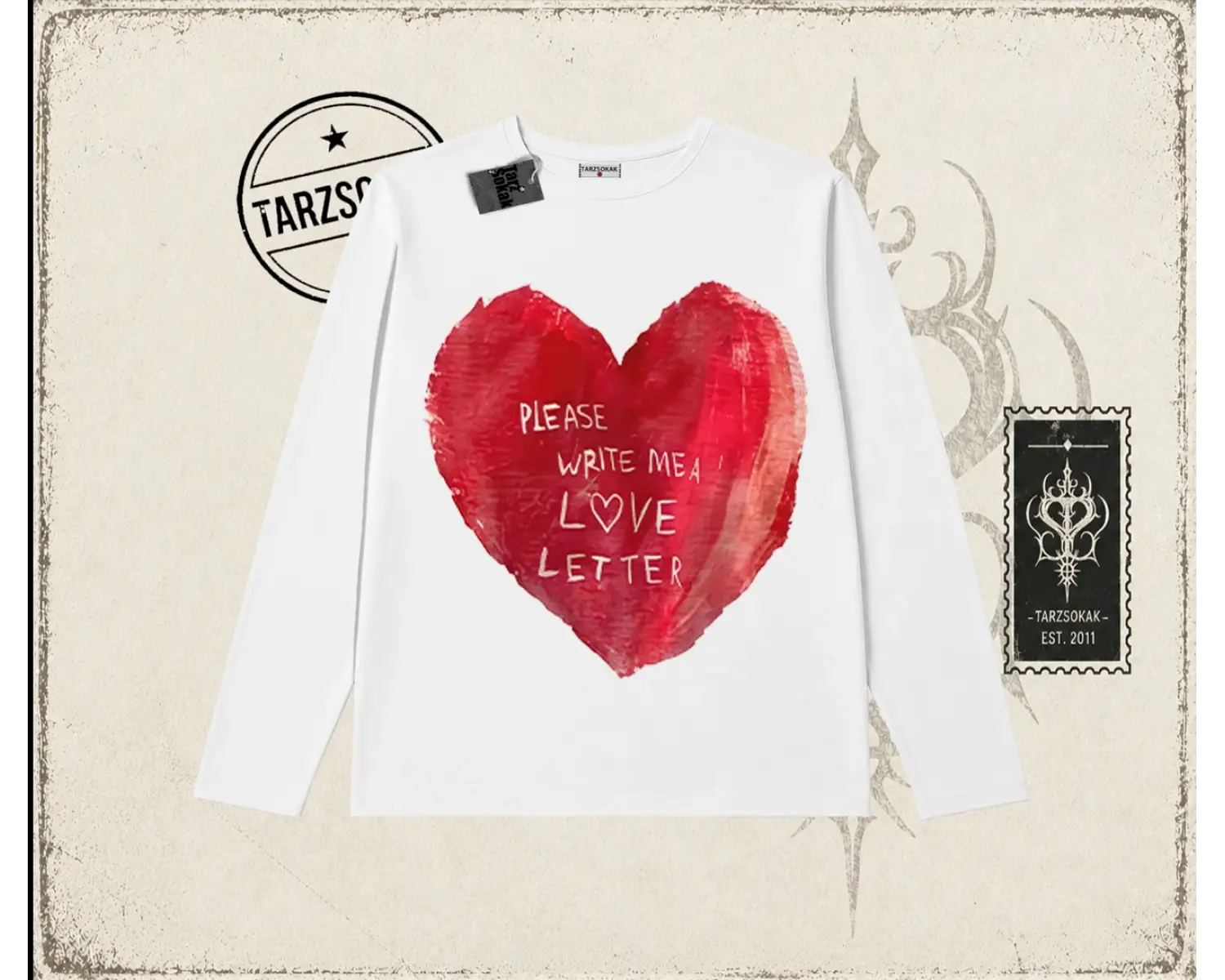 Unisex Please Write Me a Love Letter Biskilet Yaka  Long Sleeve Beyaz