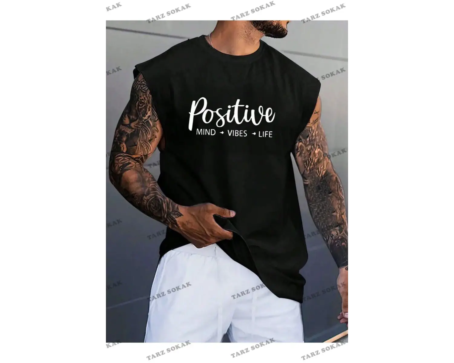 Unisex  POSITIVE BASKILI OVERSİZE KOLSUZ