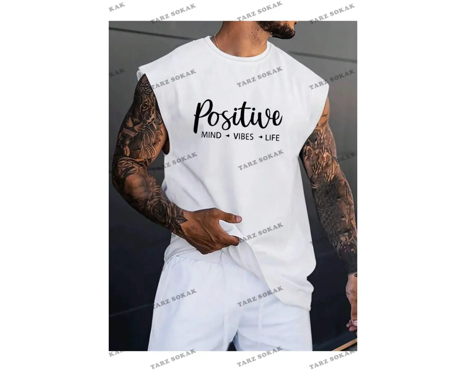 Unisex  POSITIVE BASKILI OVERSİZE KOLSUZ