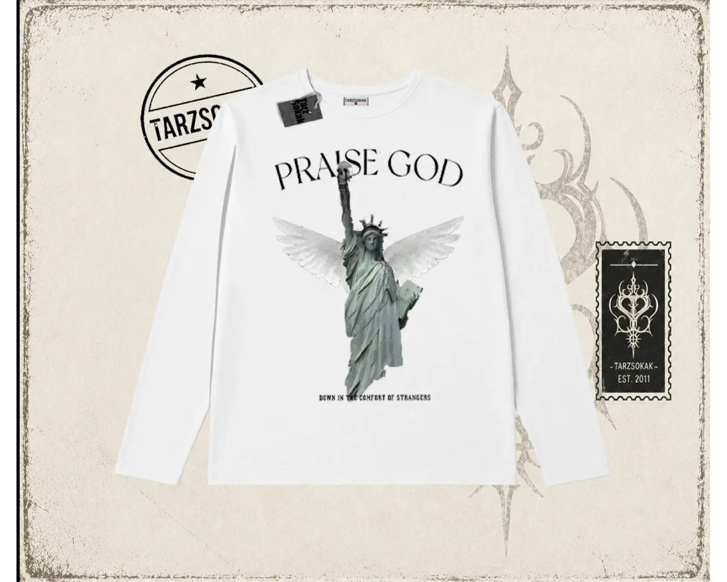 Unisex Praise God Biskilet Yaka  Long Sleeve Beyaz