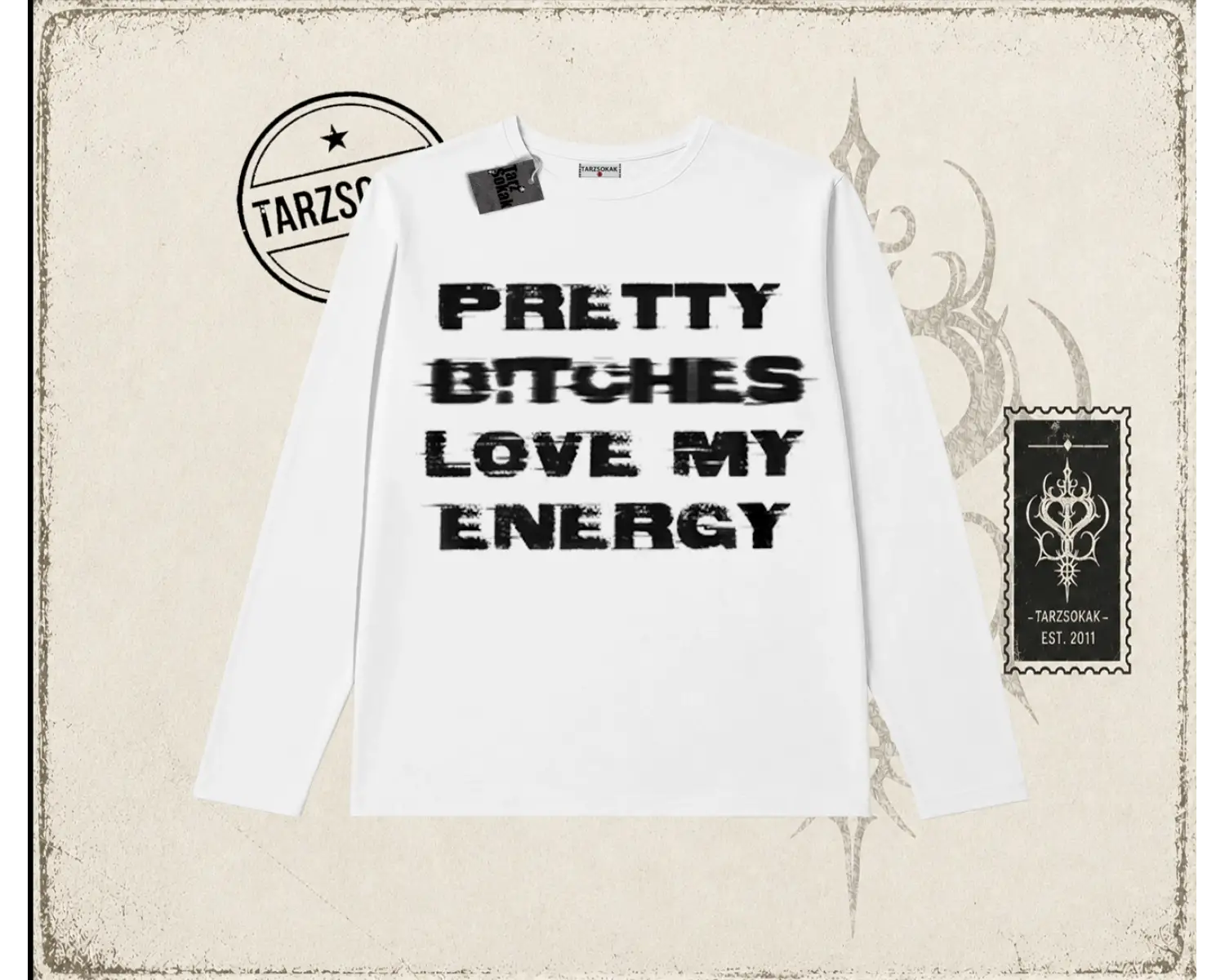 Unisex Pretty Biskilet Yaka  Long Sleeve Beyaz