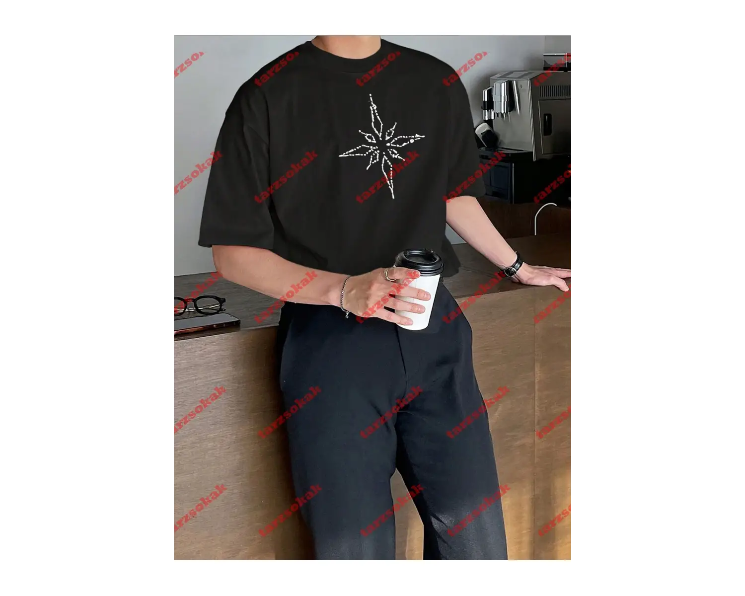 Unisex Pusula Baskılı Tshirt Beyaz