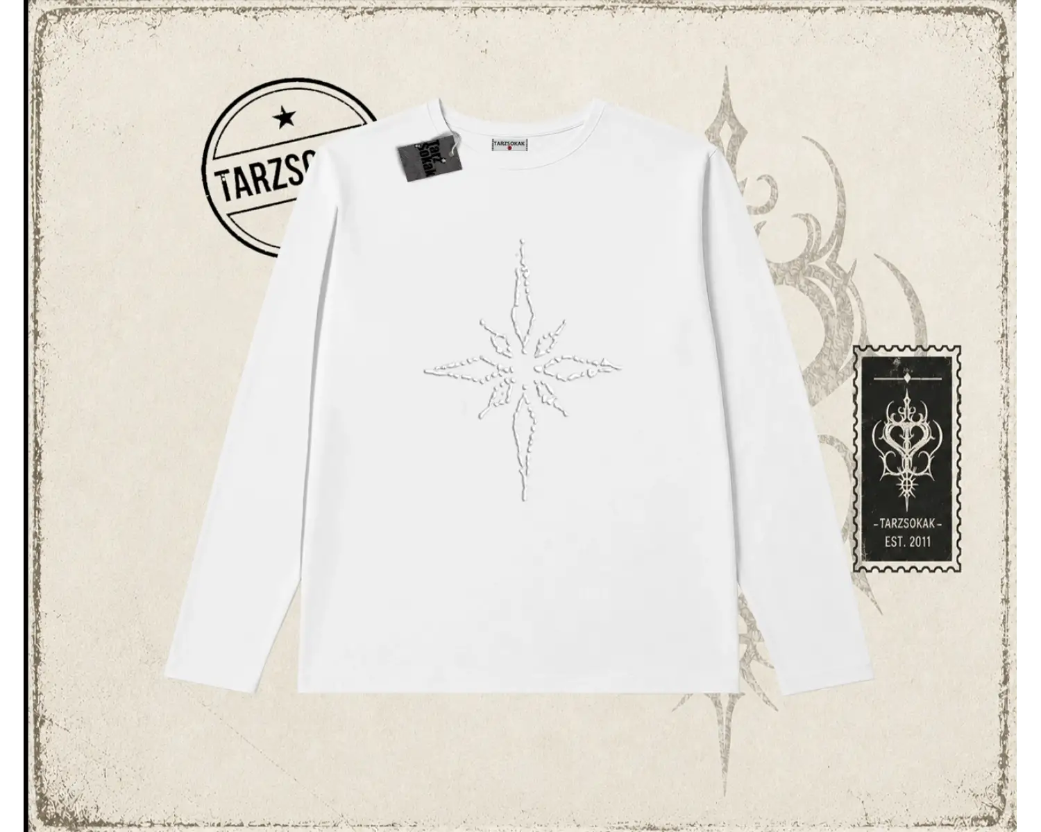 Unisex Pusula Biskilet Yaka  Long Sleeve Beyaz