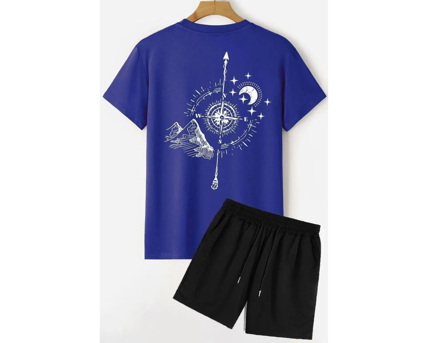 Unisex Pusula Şort T-shirt Eşofman Takımı TSH-PUSULA-SHRT-DÜZ