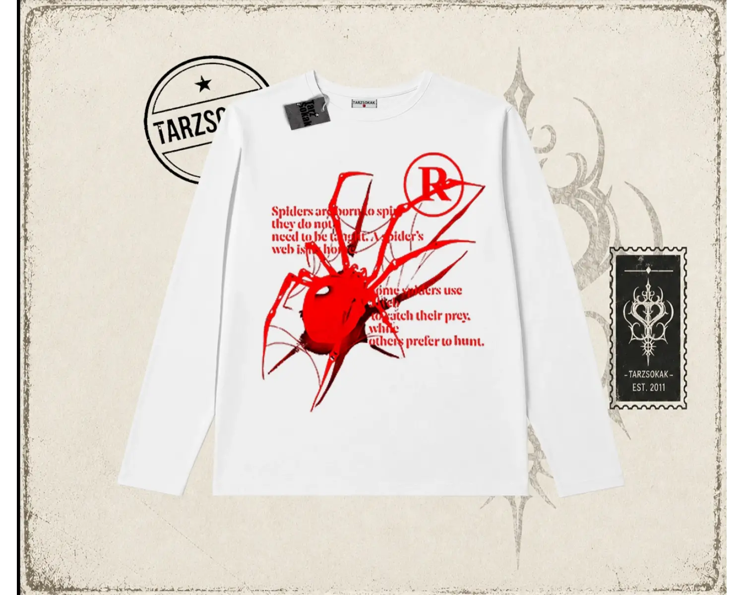 Unisex R Spider Biskilet Yaka  Long Sleeve Beyaz