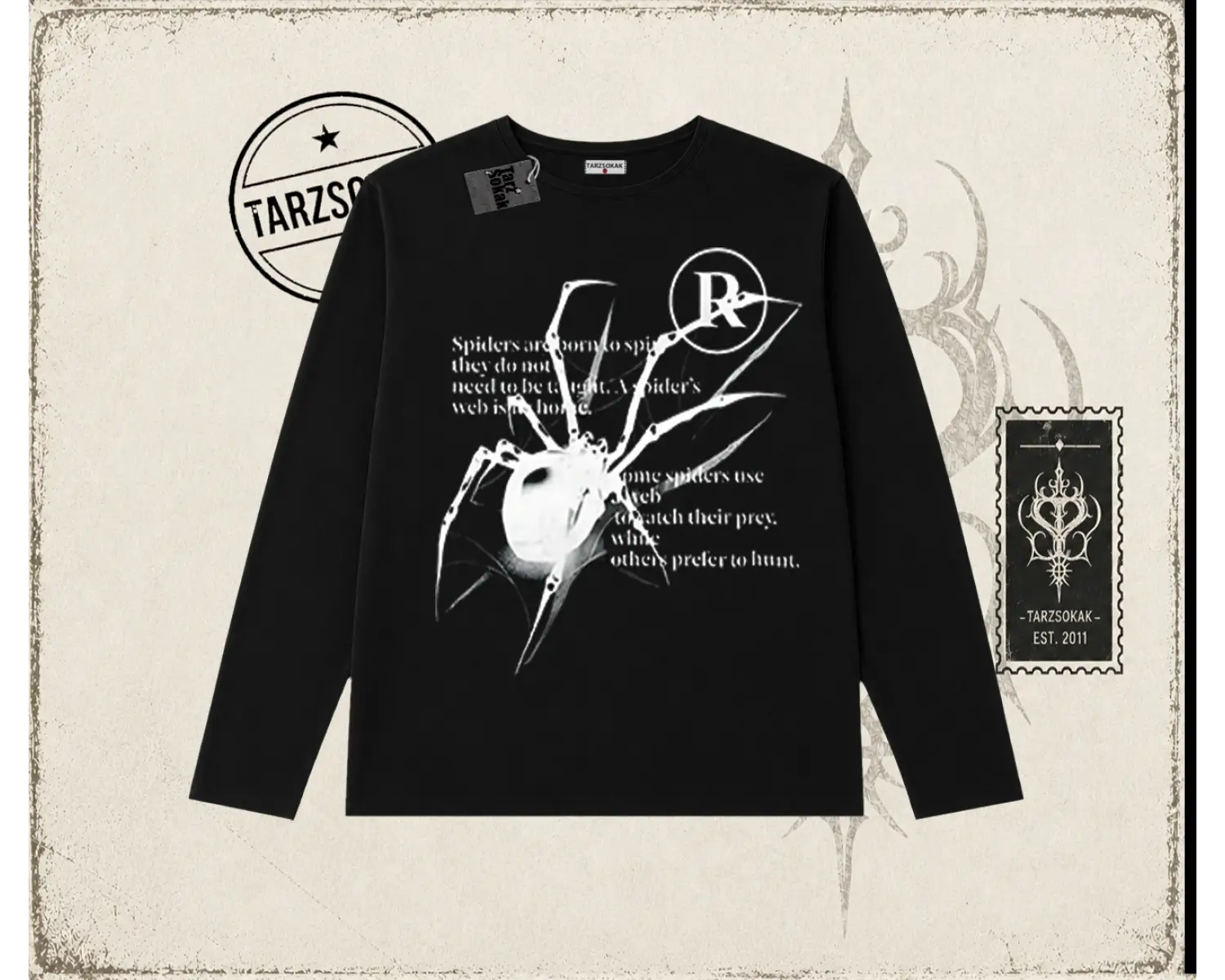 Unisex R Spider Biskilet Yaka  Long Sleeve Beyaz